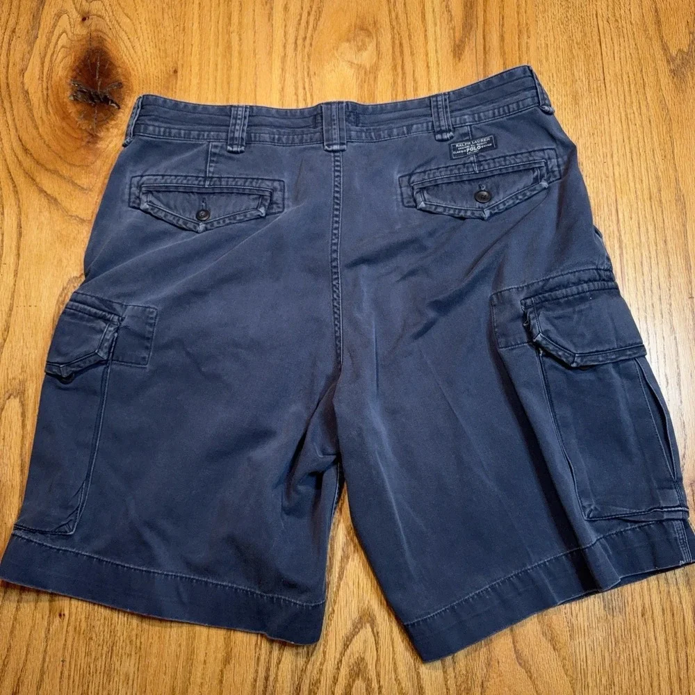Polo Ralph Lauren Cargo Shorts Mens 38 Navy Blue Classic Chino Flat Front